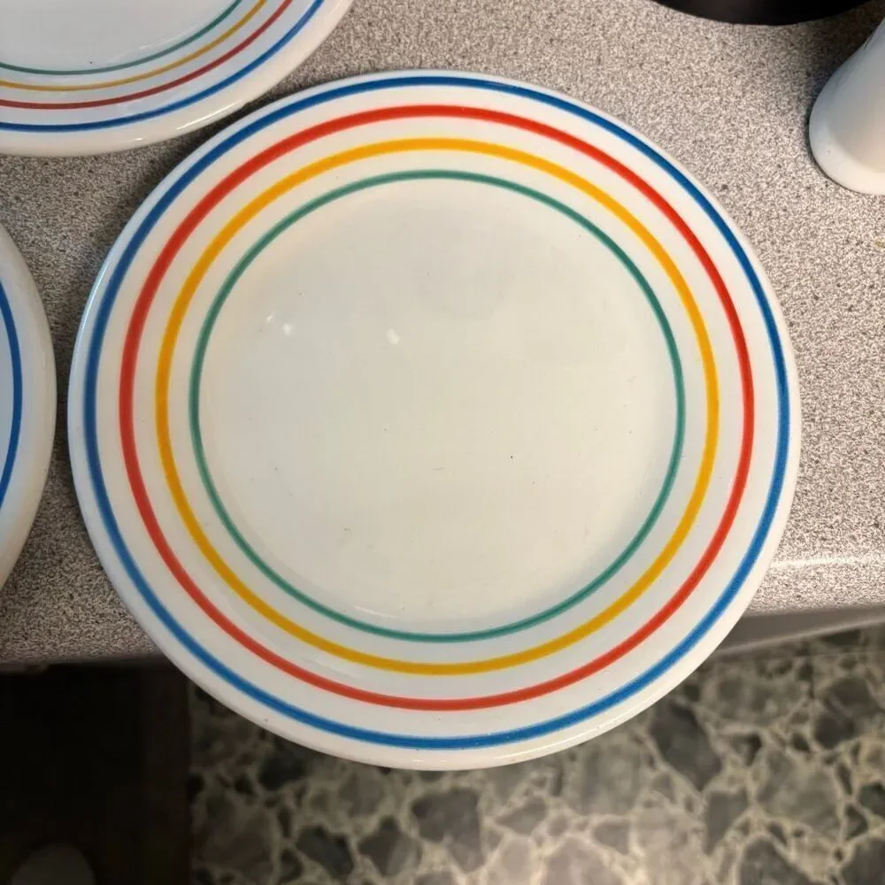 Pier One Imports 7 3/4” Multi Colored Stripes Salad Plates
